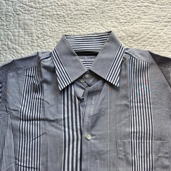 Dolce & Gabbana Men Top Blue Dress Shirt Striped Patterned Button Up Size Medium - Picture 2 of 7